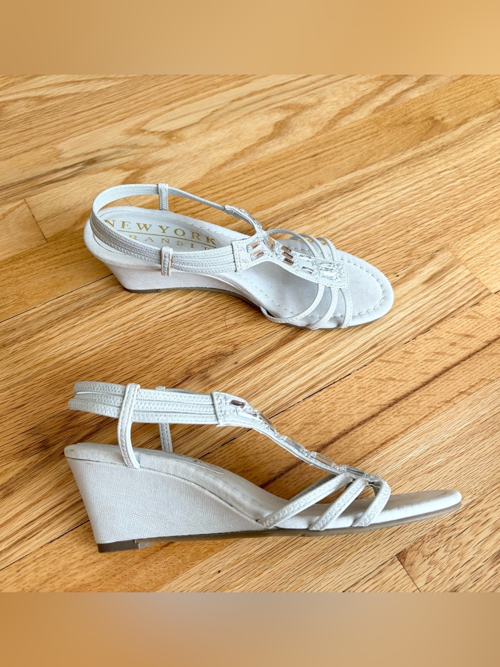 New York Transit silver wedge shoes sandals 6.5 6-1/2